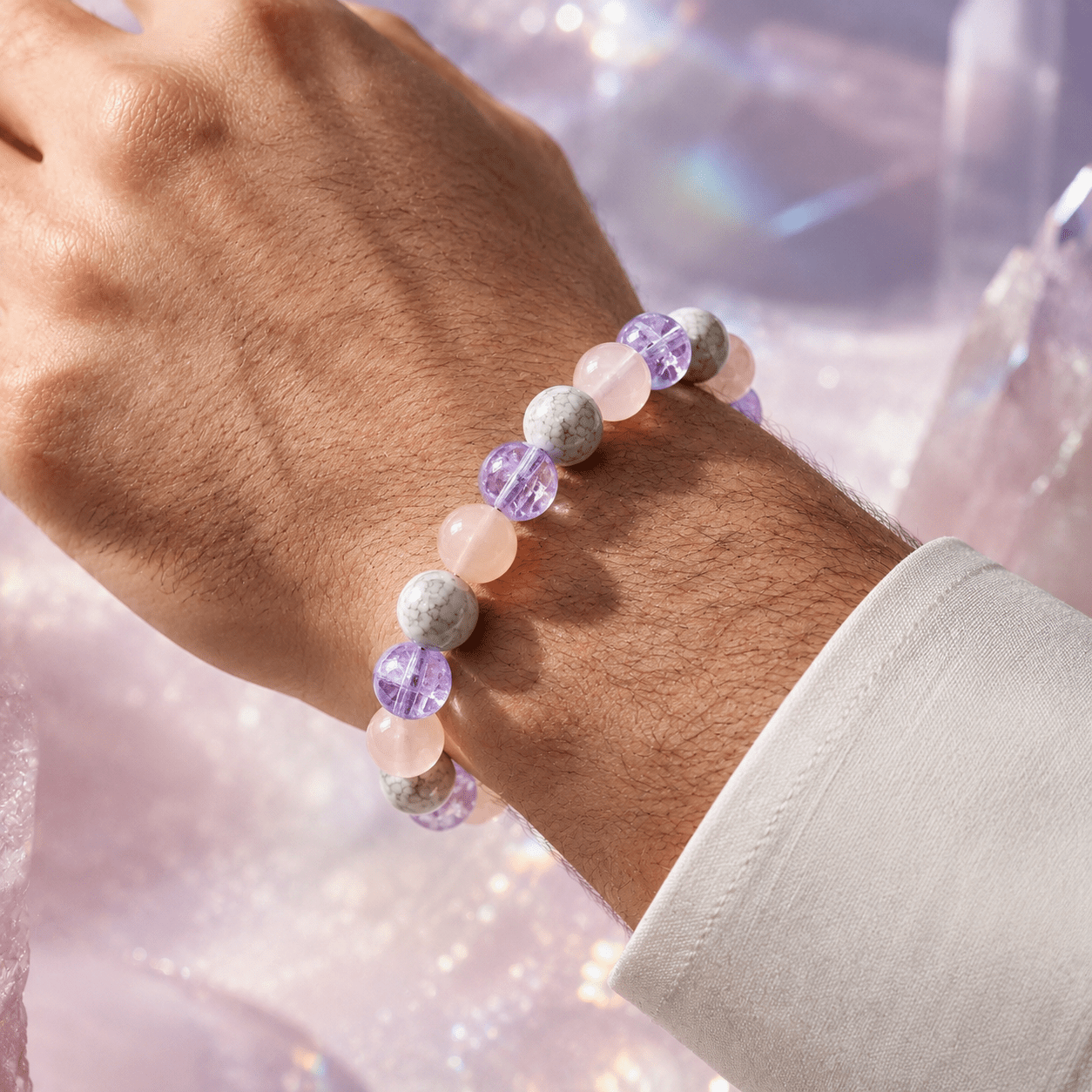Lucky Bead Bracelet, Purple Flower & Pink Agate Design